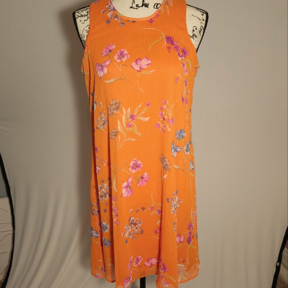 Calvin Klein Size 4 Orange Floral Sleeveless Mini Dress